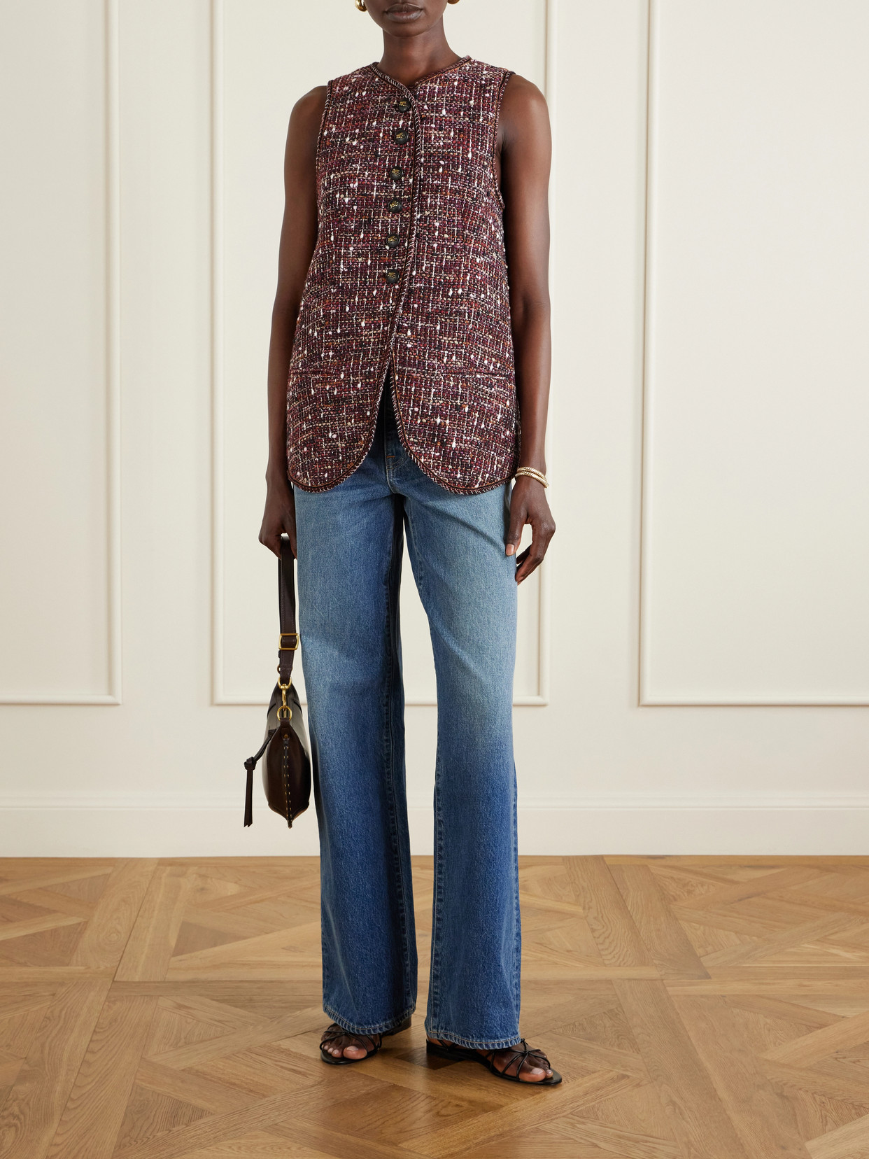 Piped Cotton-Blend Tweed Vest