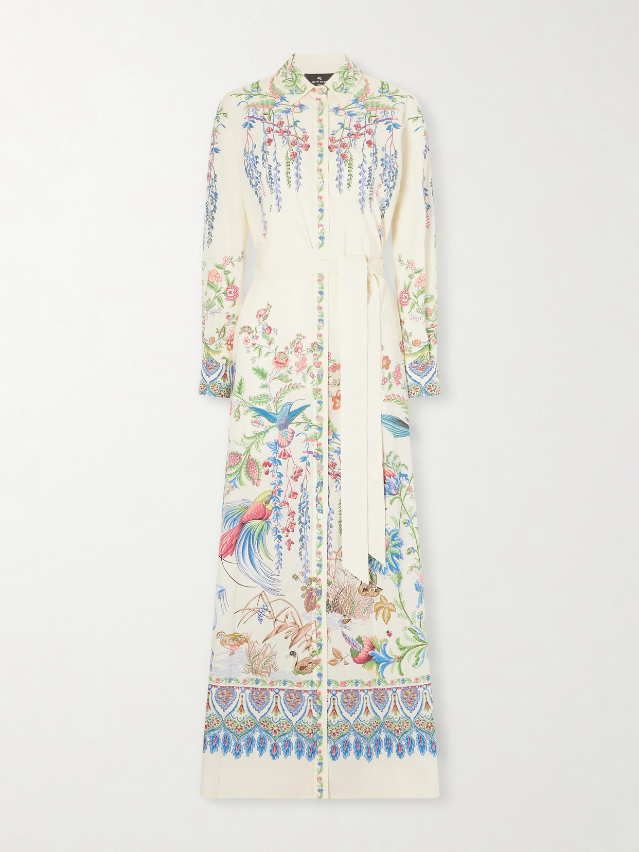Etro Belted Printed Cotton Maxi Shirt Dress In Multi