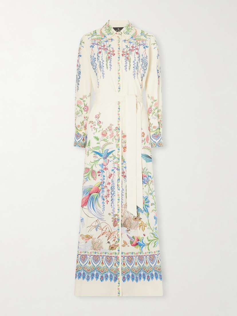 Etro Belted Printed Cotton Maxi Shirt Dress