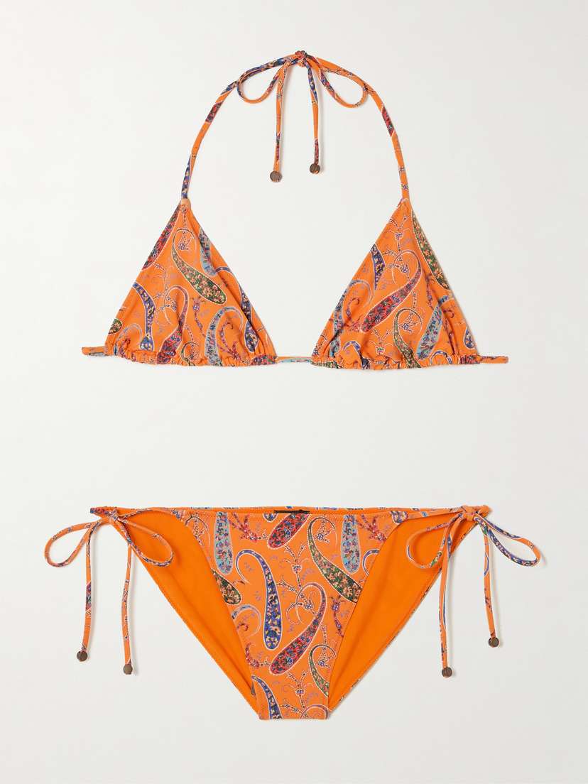 Etro Embellished Paisley-print Triangle Bikini