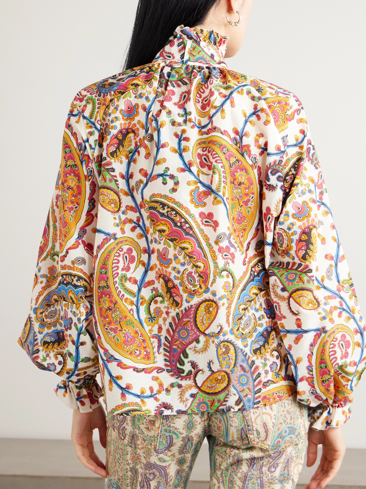 Pussy-Bow Paisley-Print Cotton And Silk-Blend Blouse