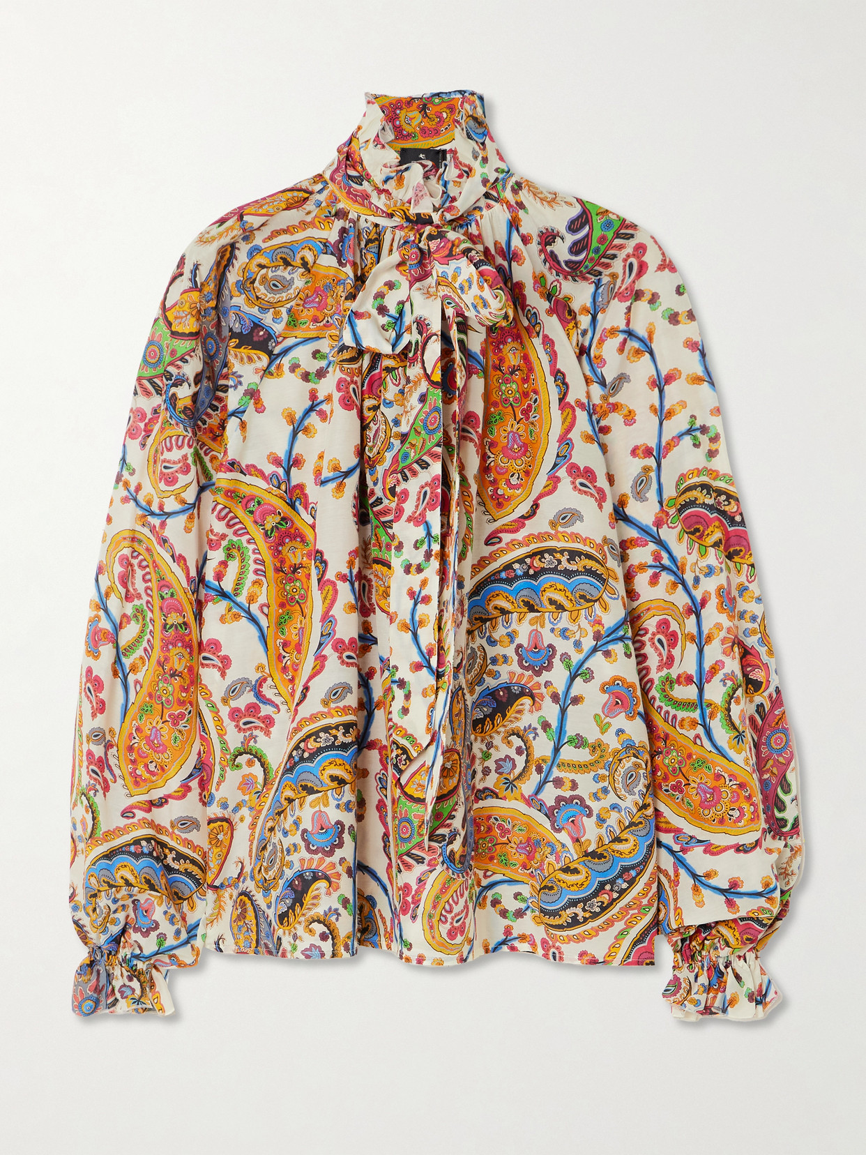 Pussy-Bow Paisley-Print Cotton And Silk-Blend Blouse