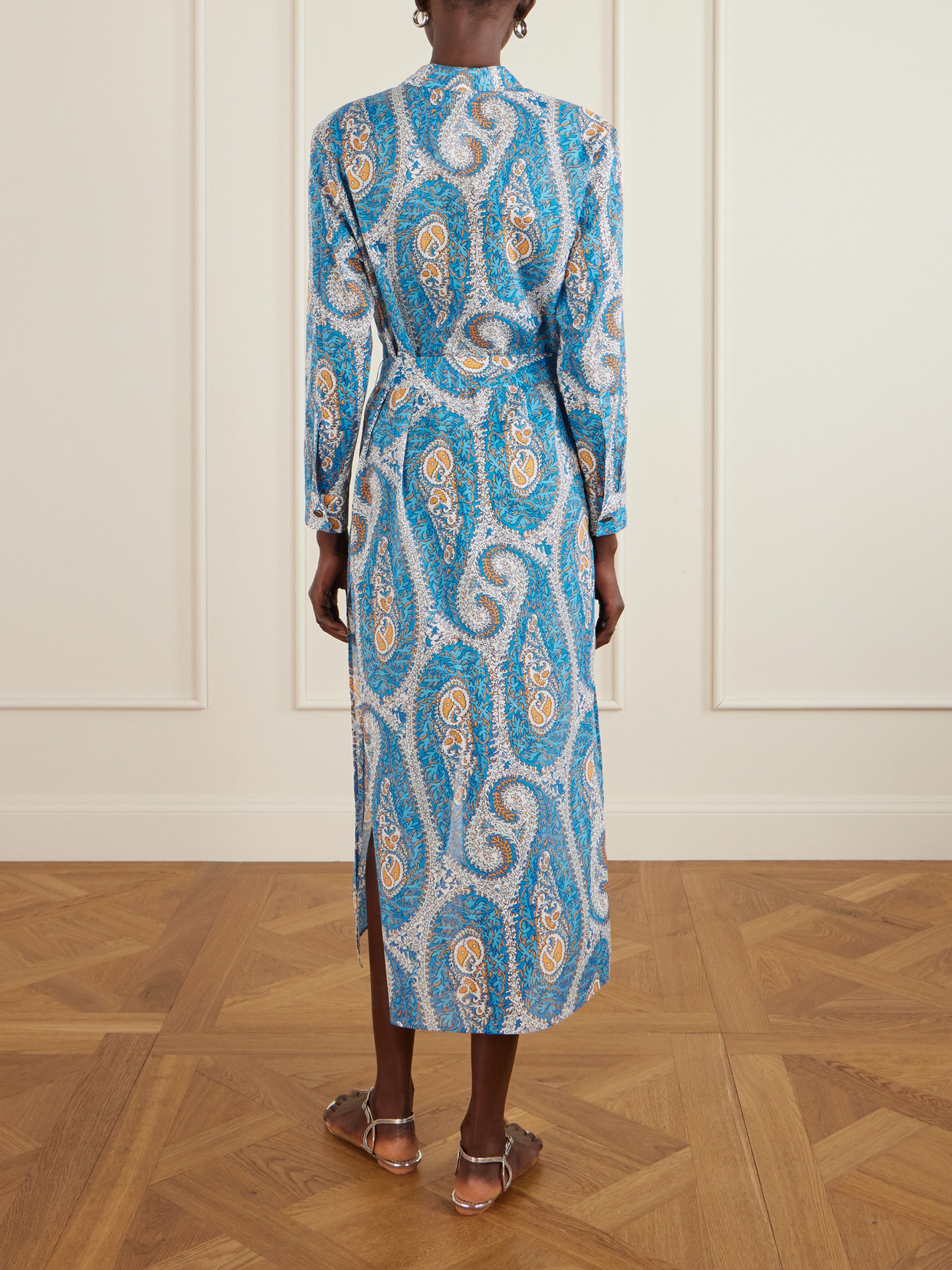 Etro Belted Paisley-print Cotton-voile Midi Shirt Dress In Blue