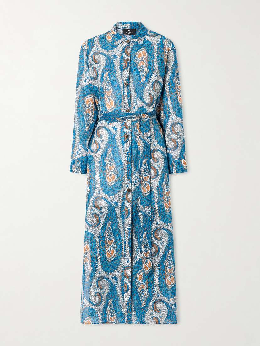 Etro Belted Paisley-print Cotton-voile Midi Shirt Dress