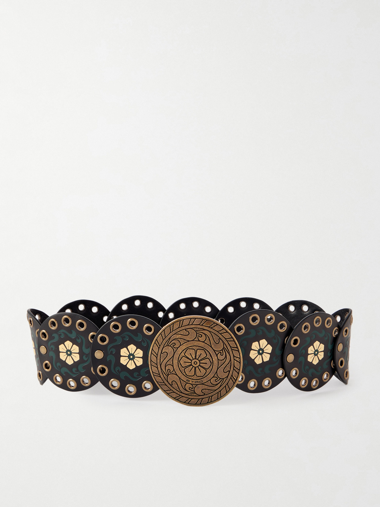 Etro Studded Eyelet-embellished Debossed Leather Belt In Black