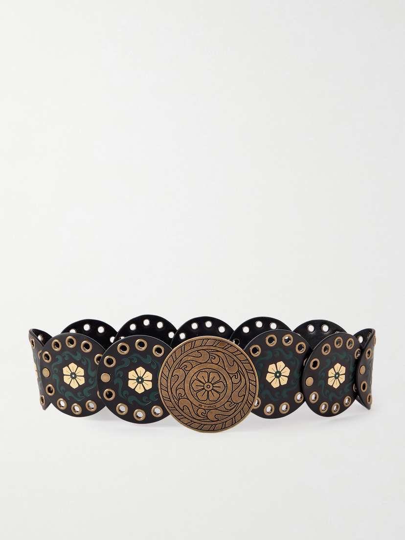 Etro Studded Eyelet-embellished Debossed Leather Belt