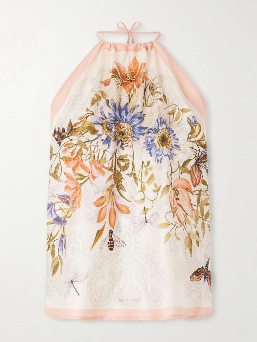 Etro Floral-print Silk-voile Halterneck Top
