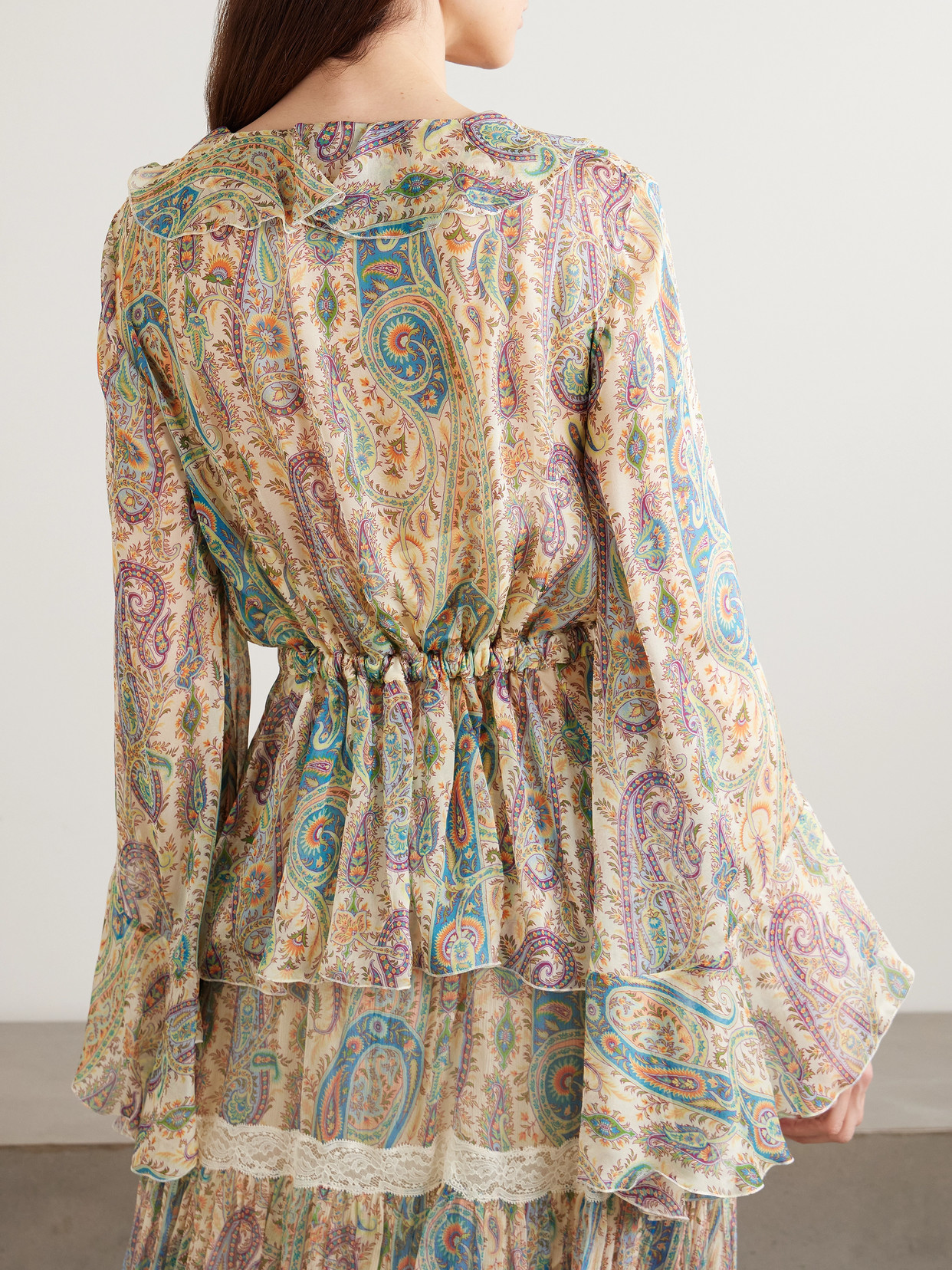 Ruffled Paisley-Print Silk-Chiffon Peplum Blouse