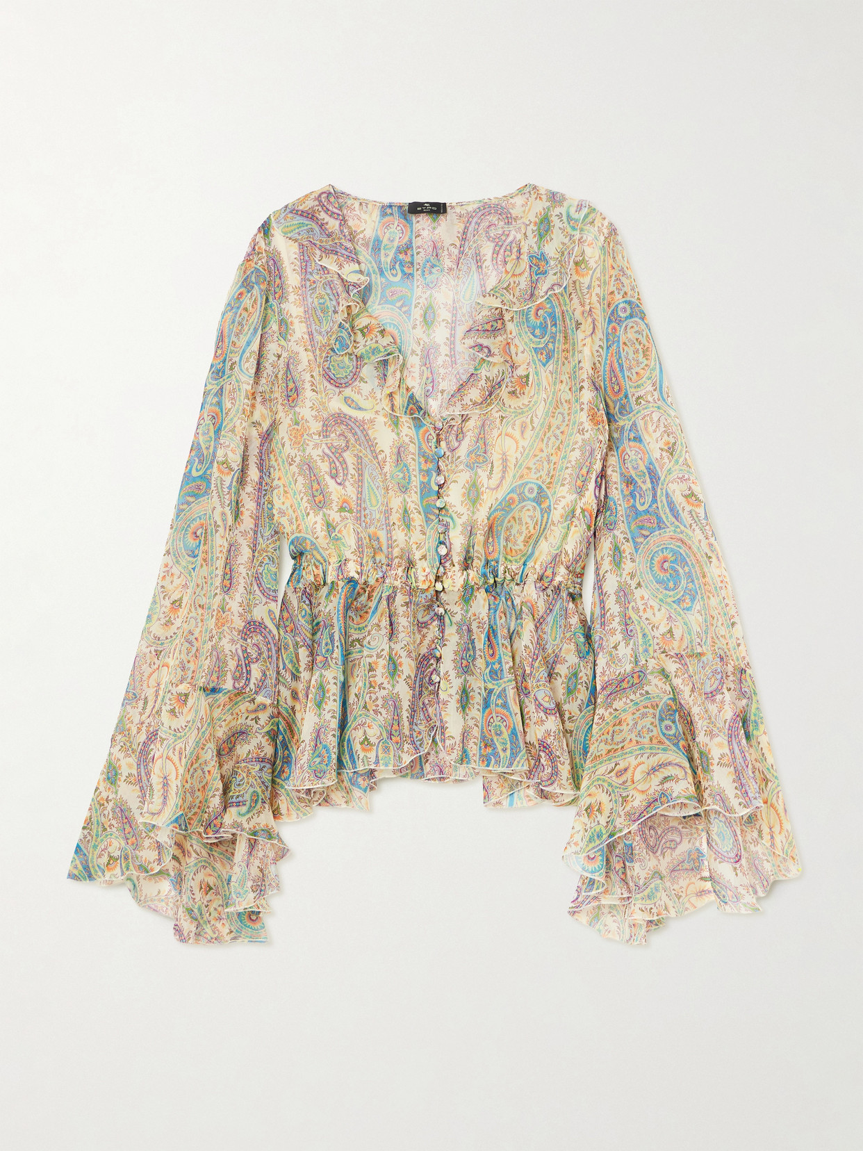 Etro Ruffled Paisley-print Silk-chiffon Peplum Blouse In Multi