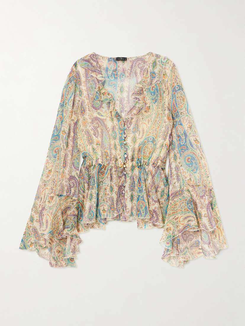 Etro Ruffled Paisley-print Silk-chiffon Peplum Blouse
