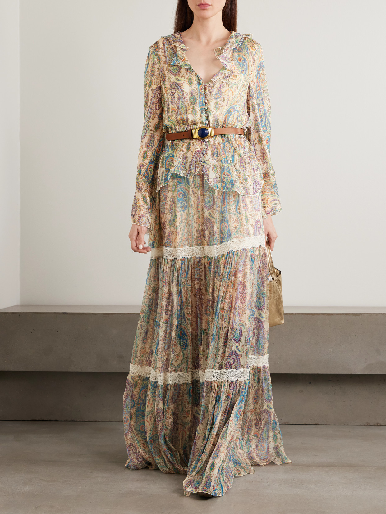 Ruffled Paisley-Print Silk-Chiffon Peplum Blouse