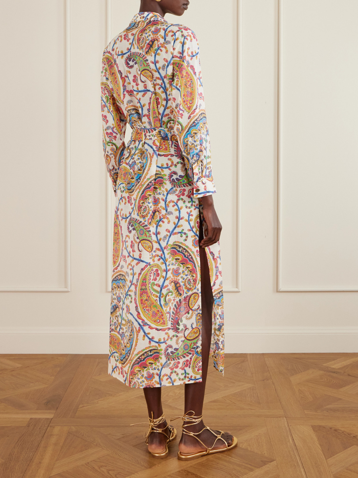 Etro Belted Paisley-print Cotton-voile Midi Shirt Dress In Multi