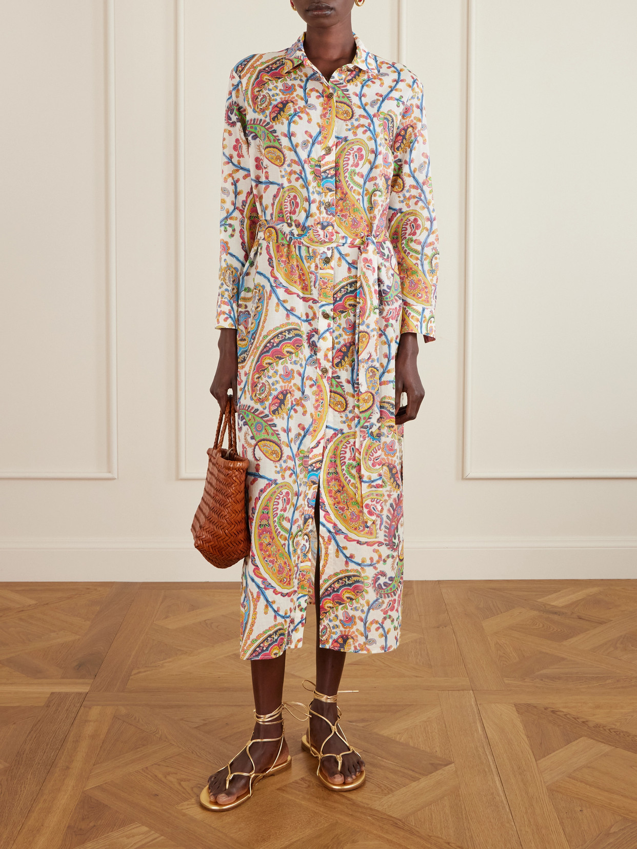 Etro Belted Paisley-print Cotton-voile Midi Shirt Dress In Multi