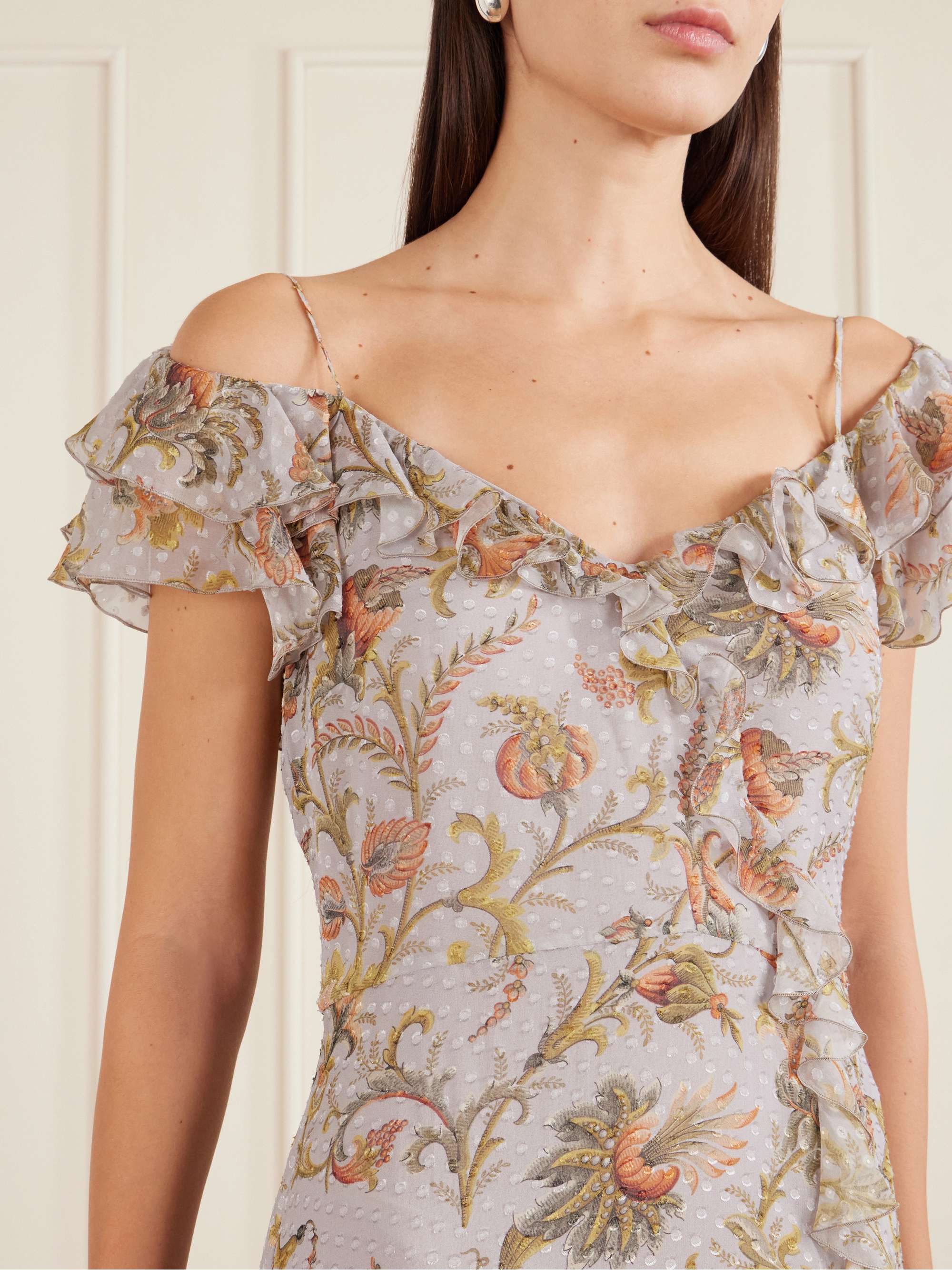 ETRO Ruffled floral-print silk-blend midi dress | NET-A-PORTER