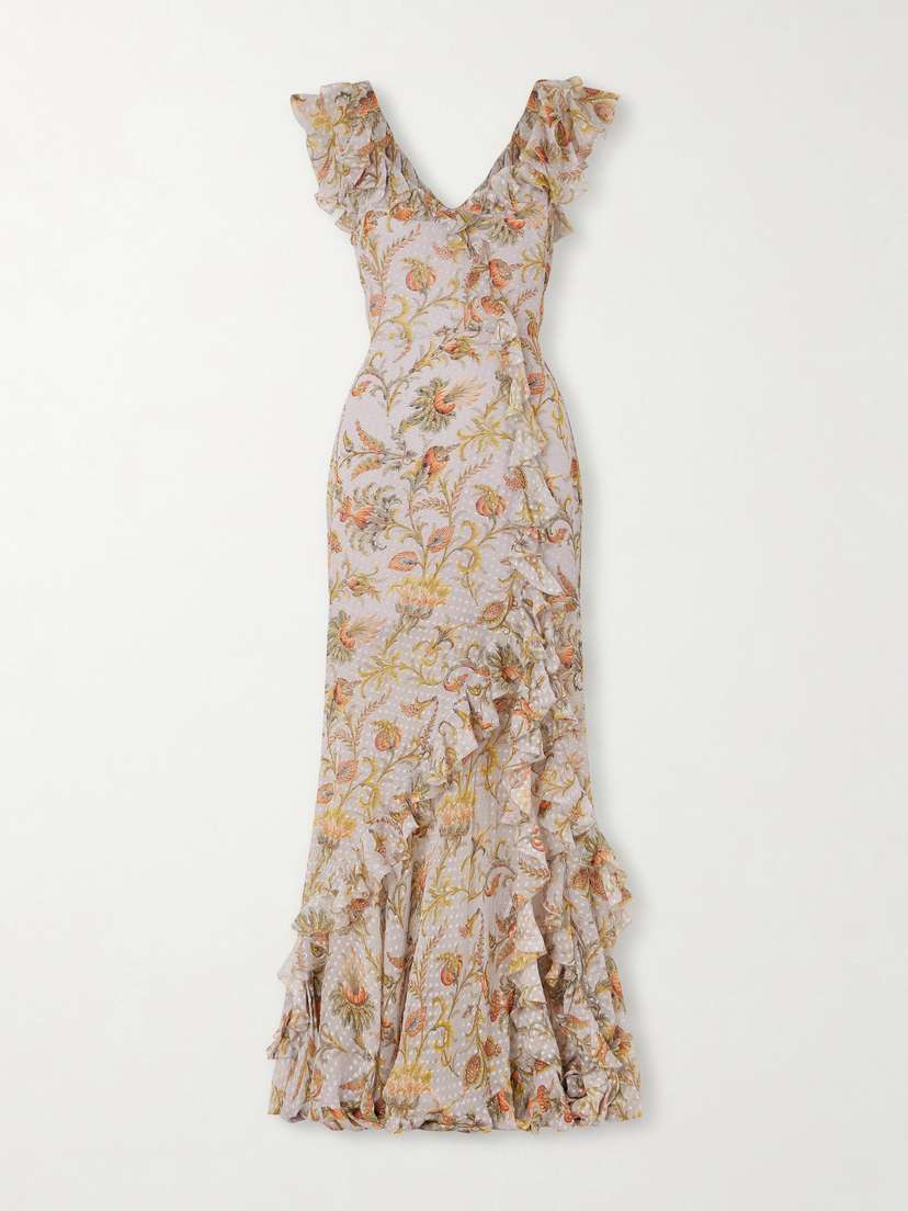 Etro Ruffled Floral-print Silk-blend Midi Dress