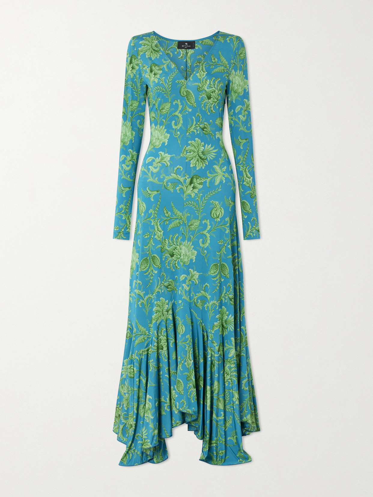 Etro Asymmetric Printed Maxi Dress In Blue