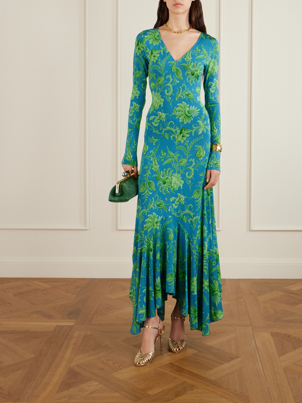 Etro Asymmetric Printed Maxi Dress In Blue