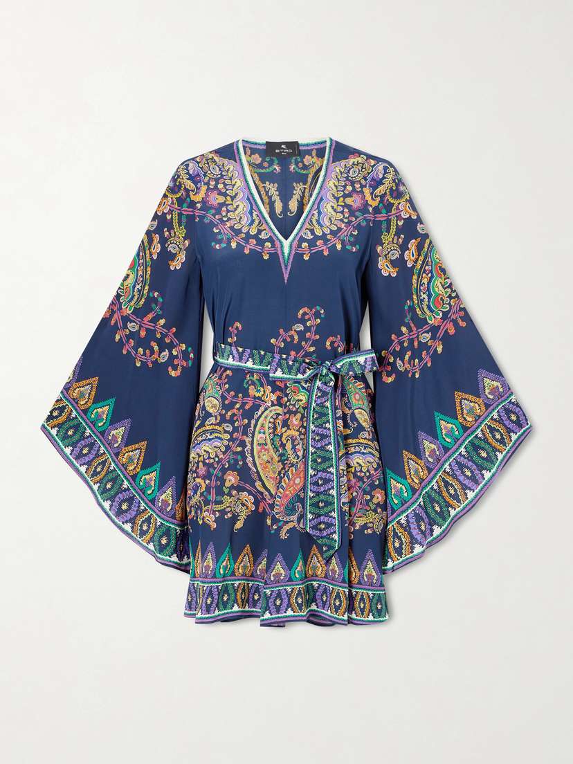 Etro Belted Paisley-print Silk-twill Mini Dress