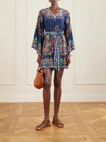 Etro Belted paisley-print silk-twill mini dress