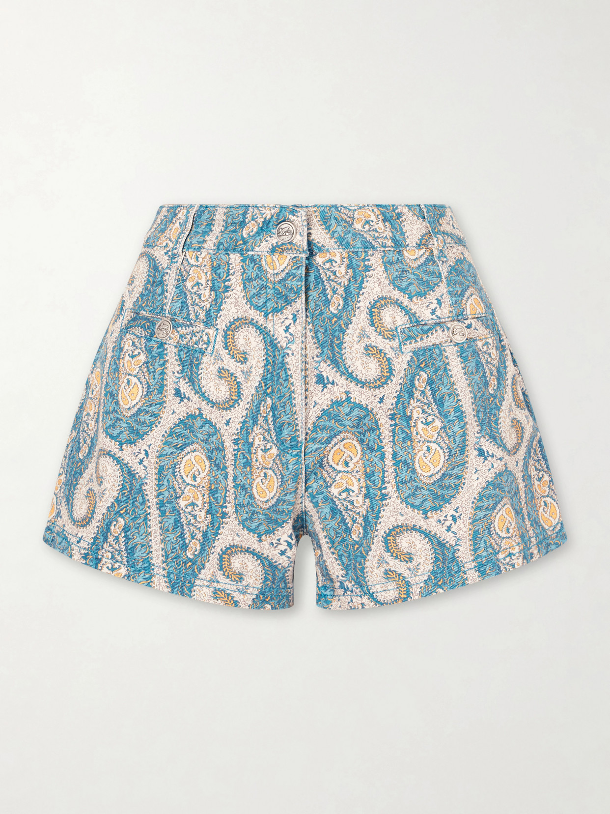 Etro Paisley-print Denim Shorts In Blue