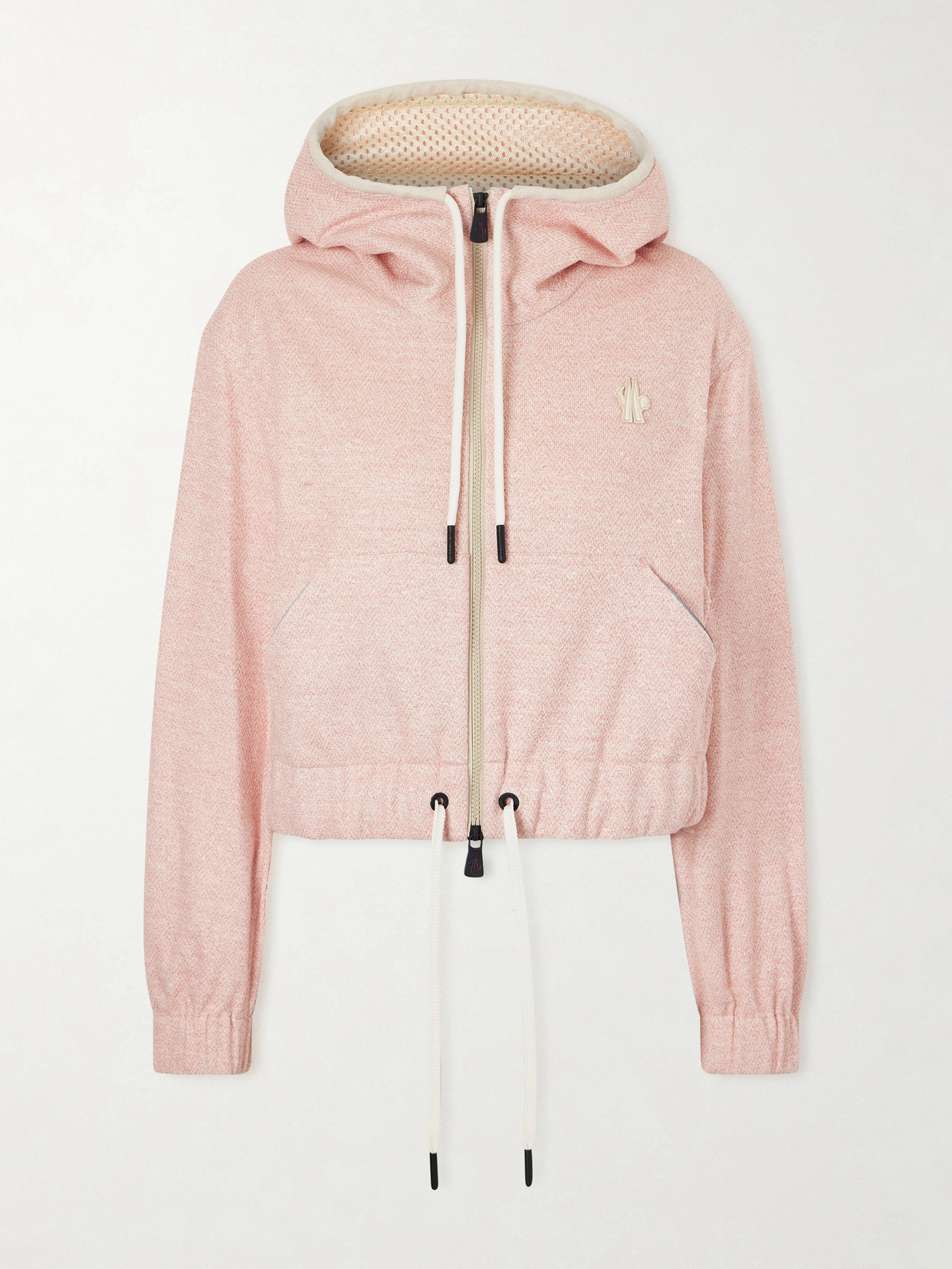 Moncler Appliquéd Canvas-trimmed Linen And Cotton-blend Zip-up Hoodie In Pink