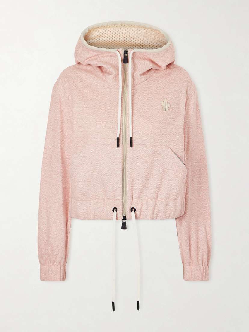 Moncler Grenoble Appliquéd Canvas-trimmed Linen And Cotton-blend Zip-up Hoodie