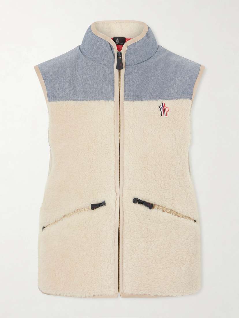 Moncler Grenoble Embroidered Cotton-blend And Shell-trimmed Plush Vest