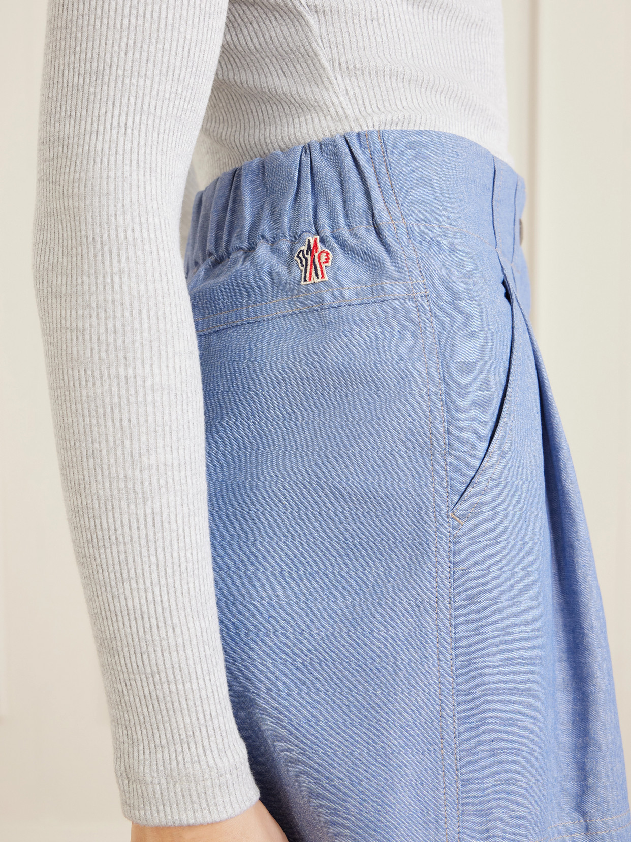 Moncler Women Light Blue Chambray Cotton Shorts, 26 Luxury Shorts For Women Darveys In Blue