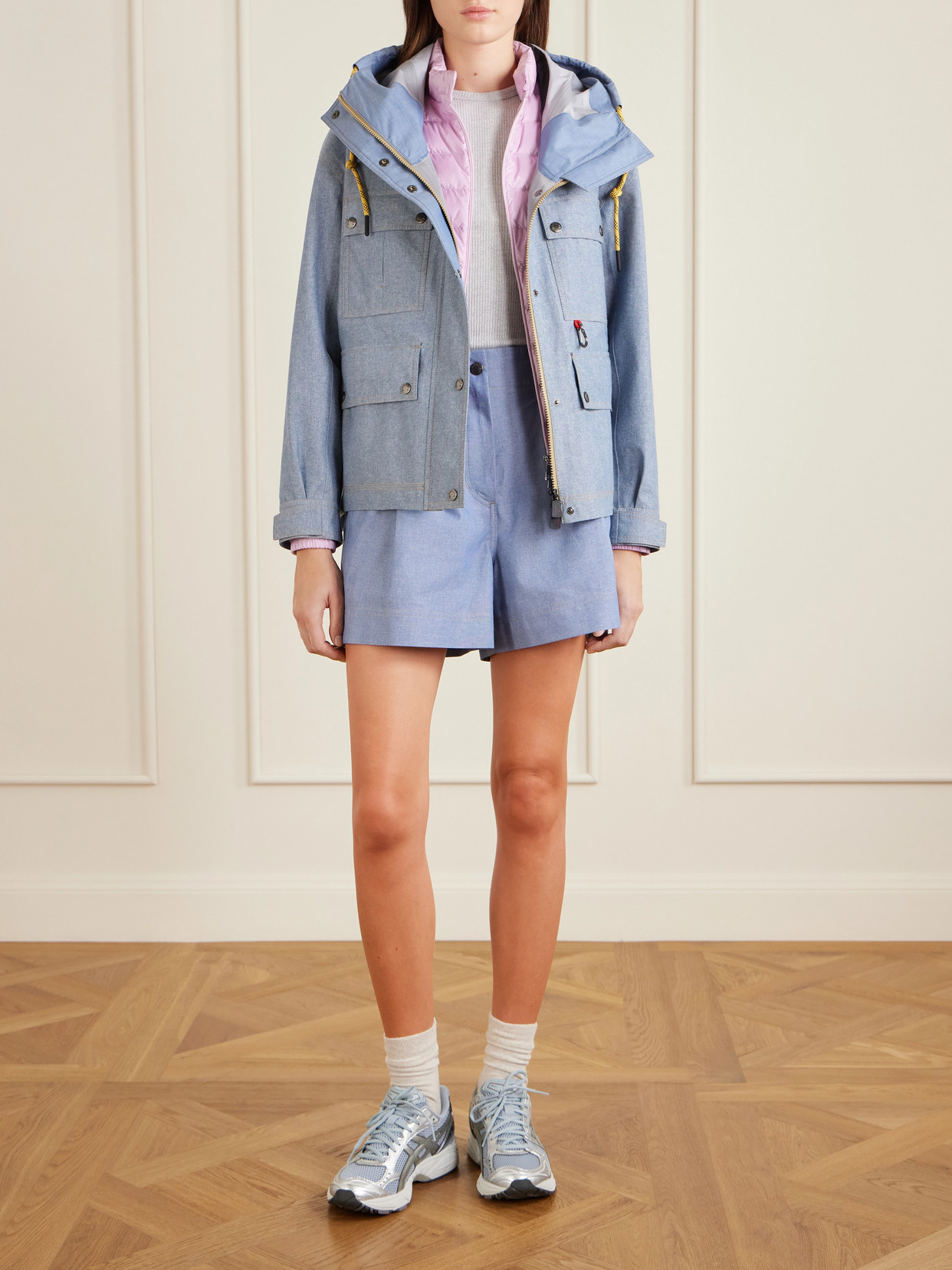 Moncler Women Light Blue Chambray Cotton Shorts, 26 Luxury Shorts For Women Darveys In Blue