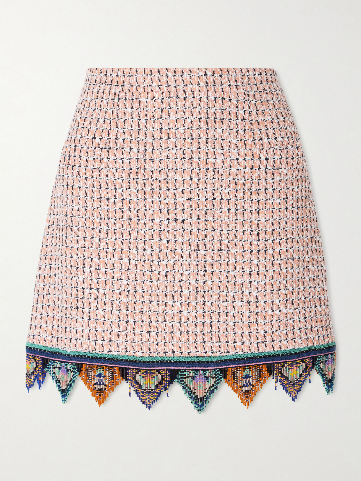 Etro Fringed Embroidered Tweed Mini Skirt In Orange