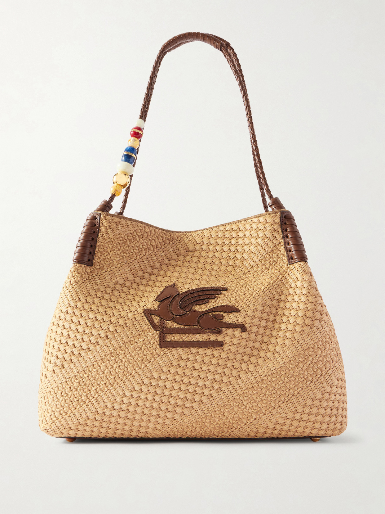 Etro Embellished Leather-trimmed Straw Tote In Brown