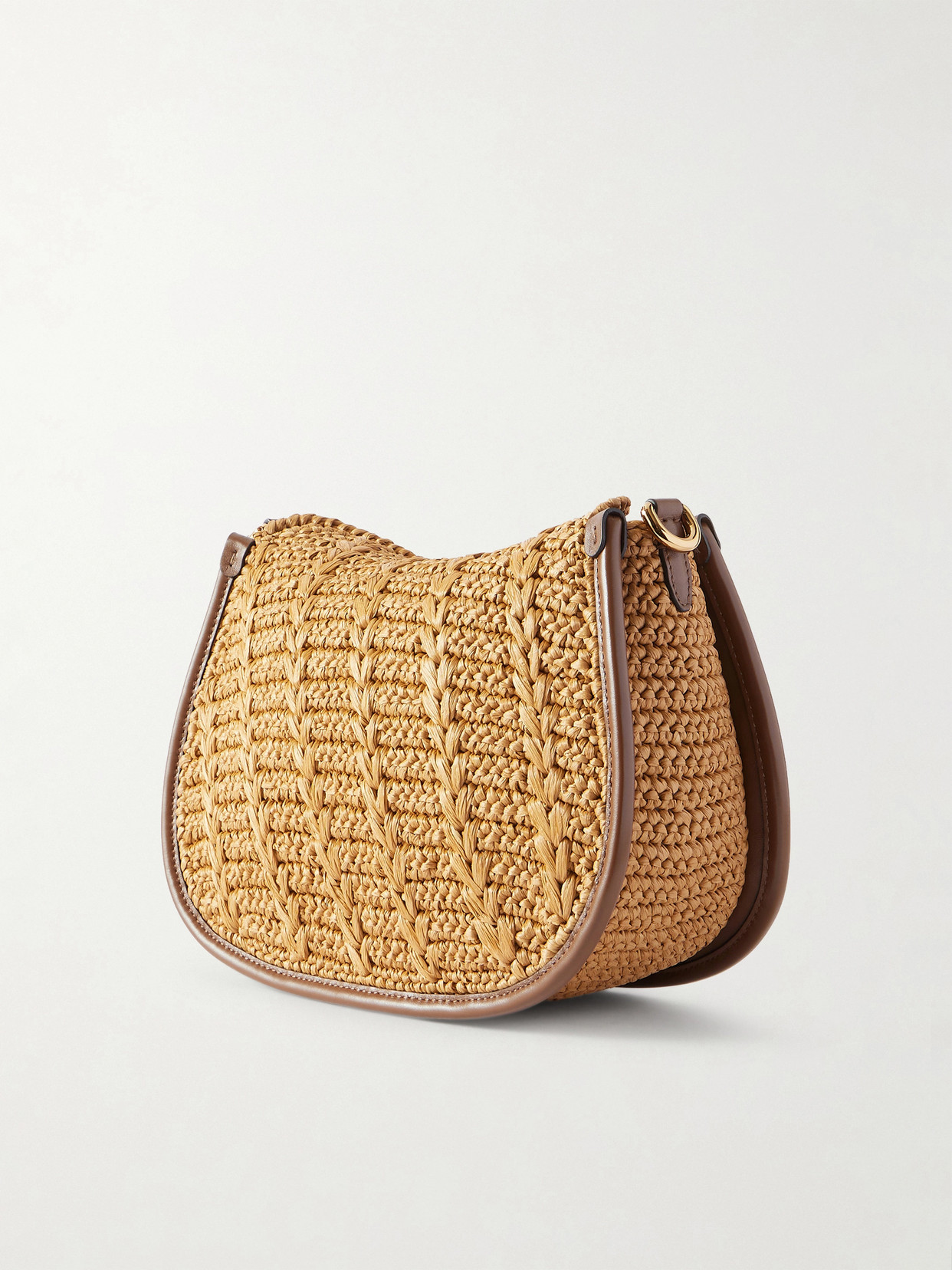 Pony Medium Leather-Trimmed Raffia Shoulder Bag