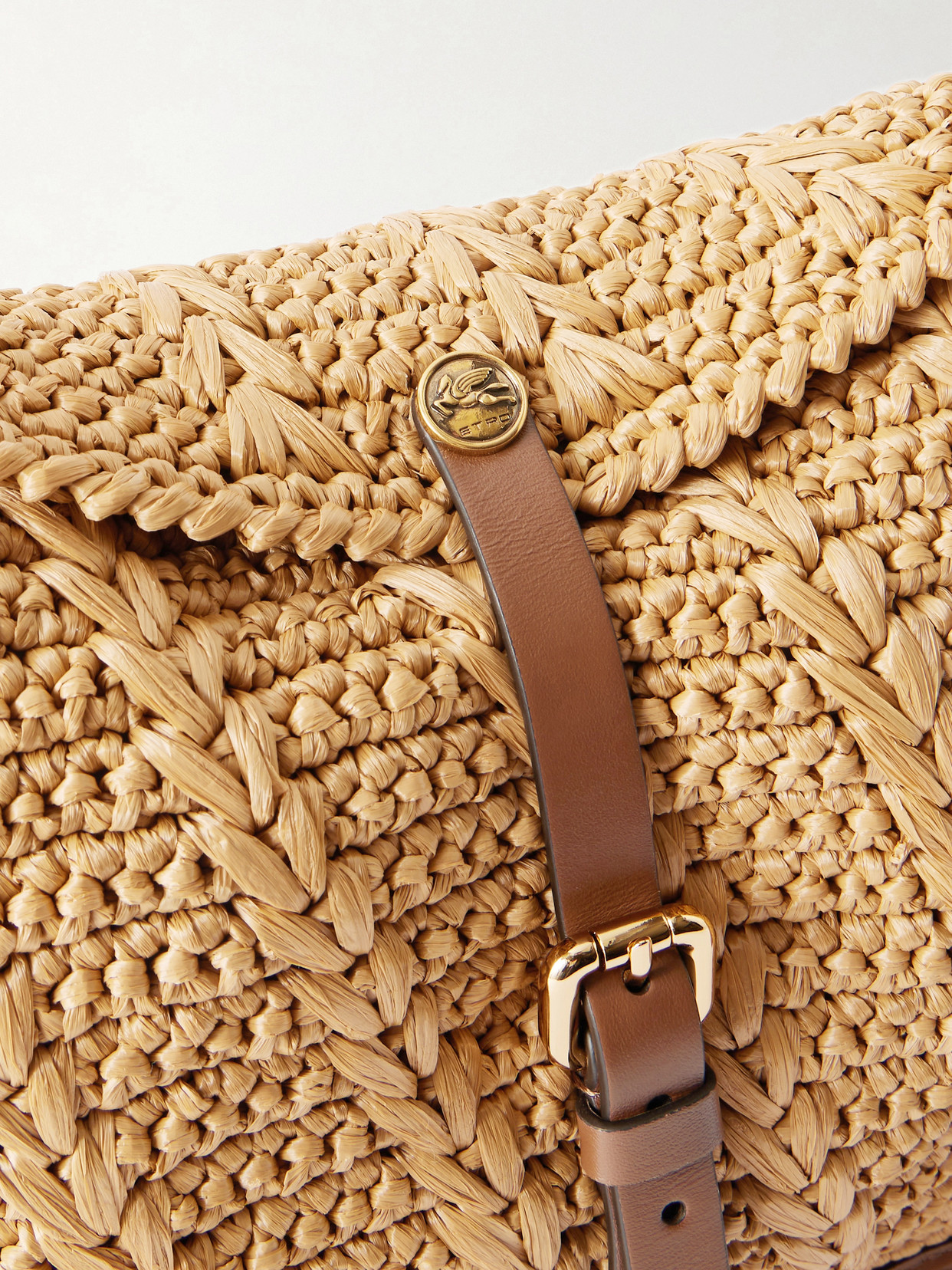 Pony Medium Leather-Trimmed Raffia Shoulder Bag