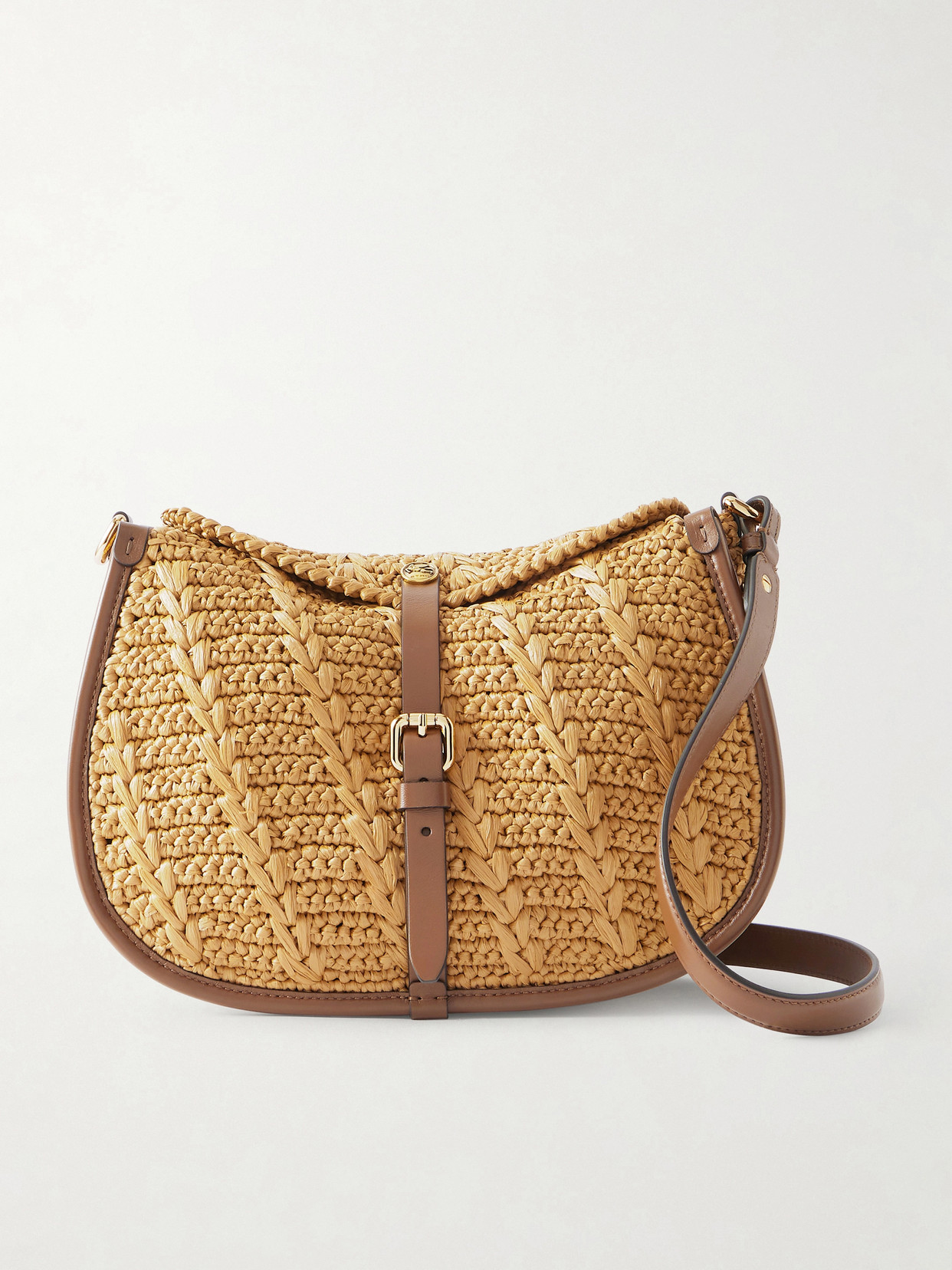 Pony Medium Leather-Trimmed Raffia Shoulder Bag