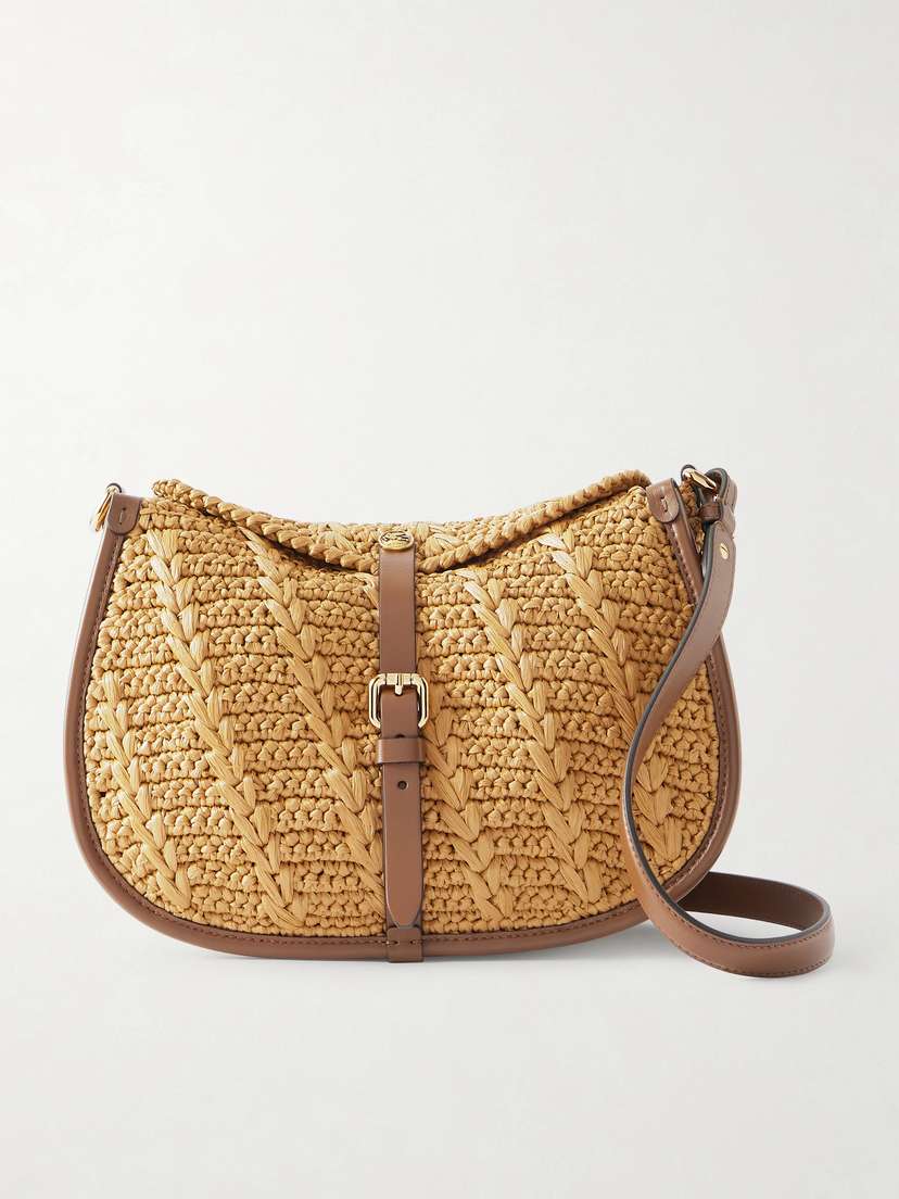 Etro Pony Medium Leather-trimmed Raffia Shoulder Bag