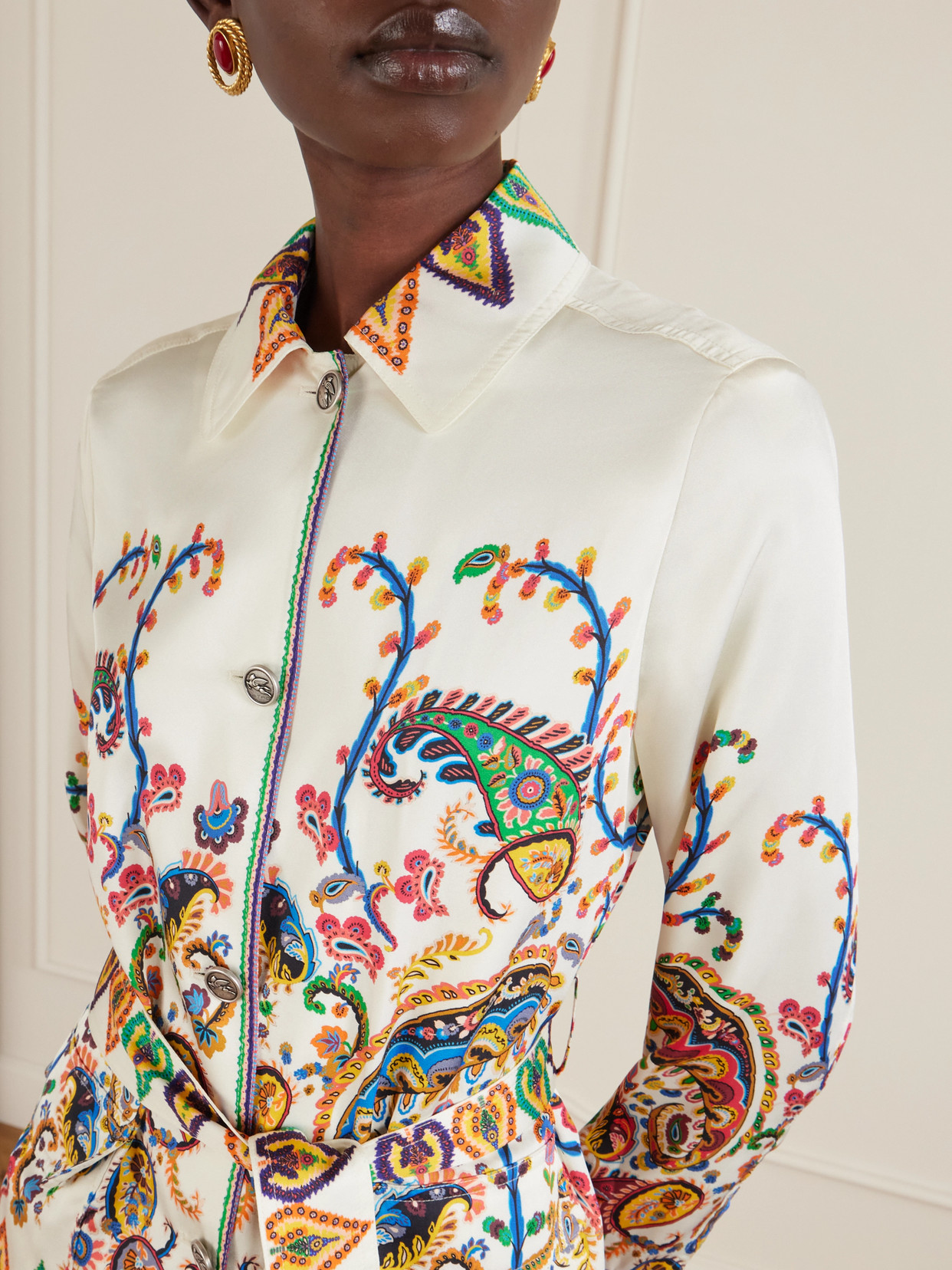 Safari Belted Paisley-Print Satin-Twill Jacket