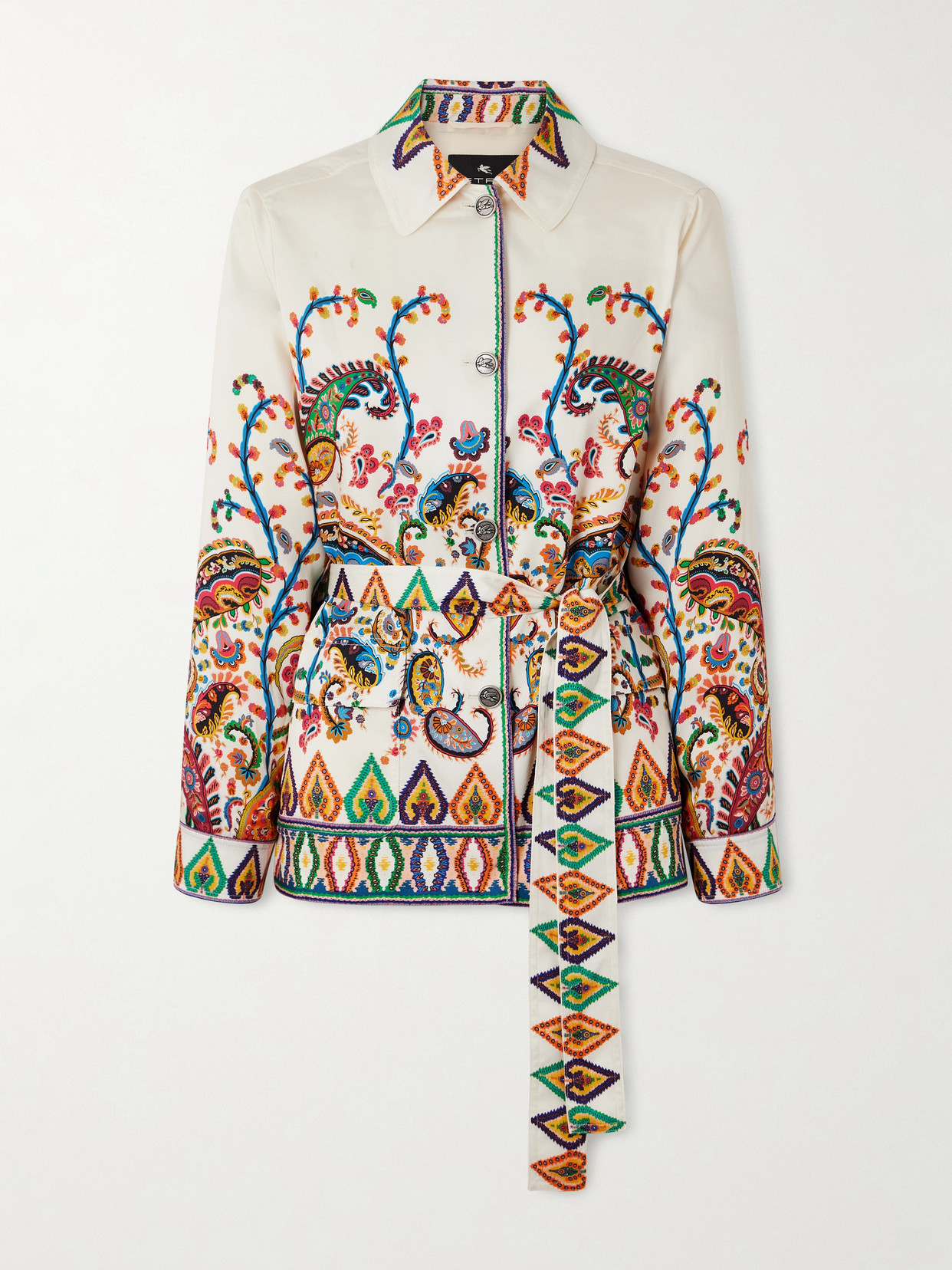 Etro Safari Belted Paisley-print Satin-twill Jacket In Multi