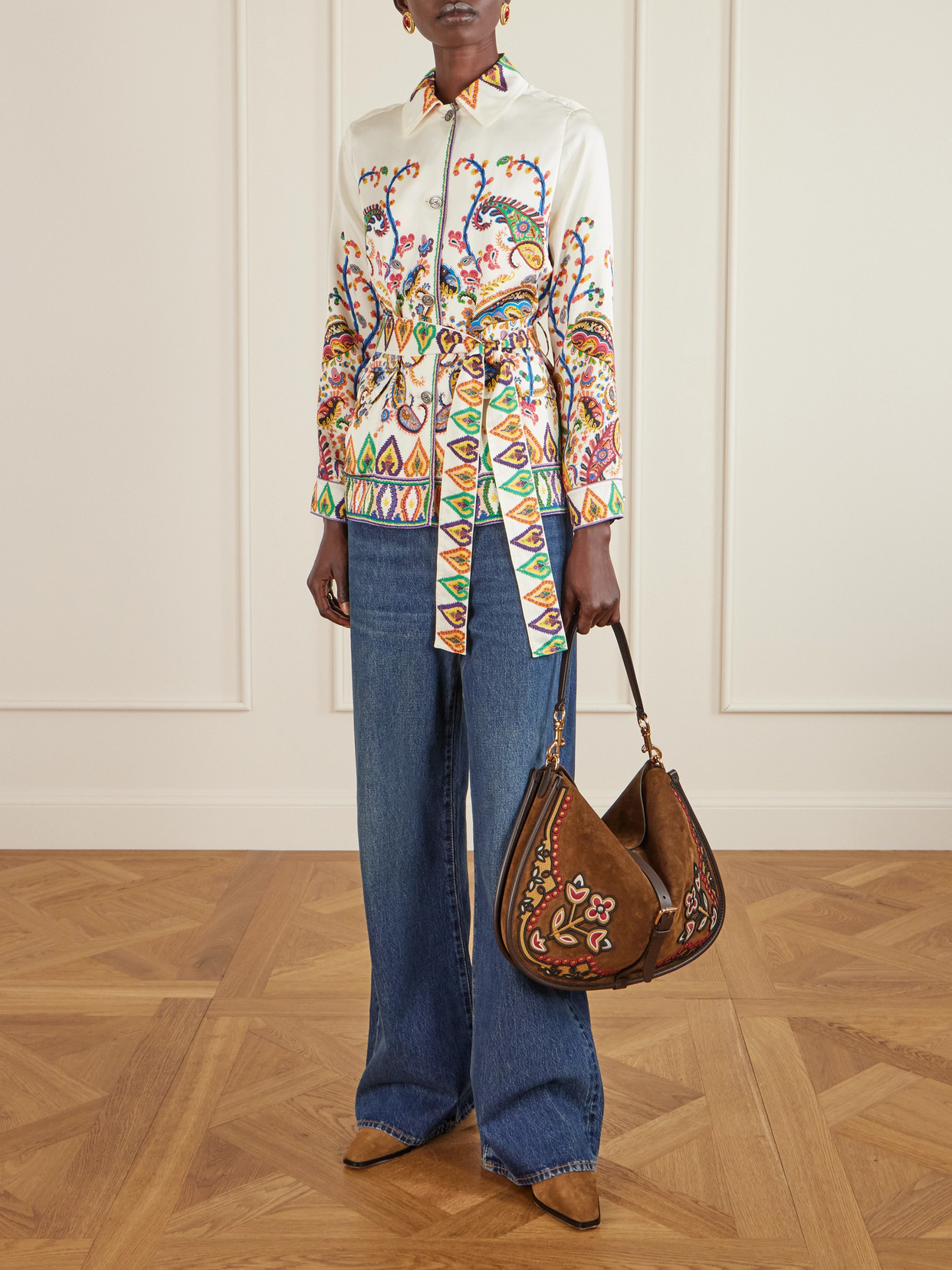 Safari Belted Paisley-Print Satin-Twill Jacket