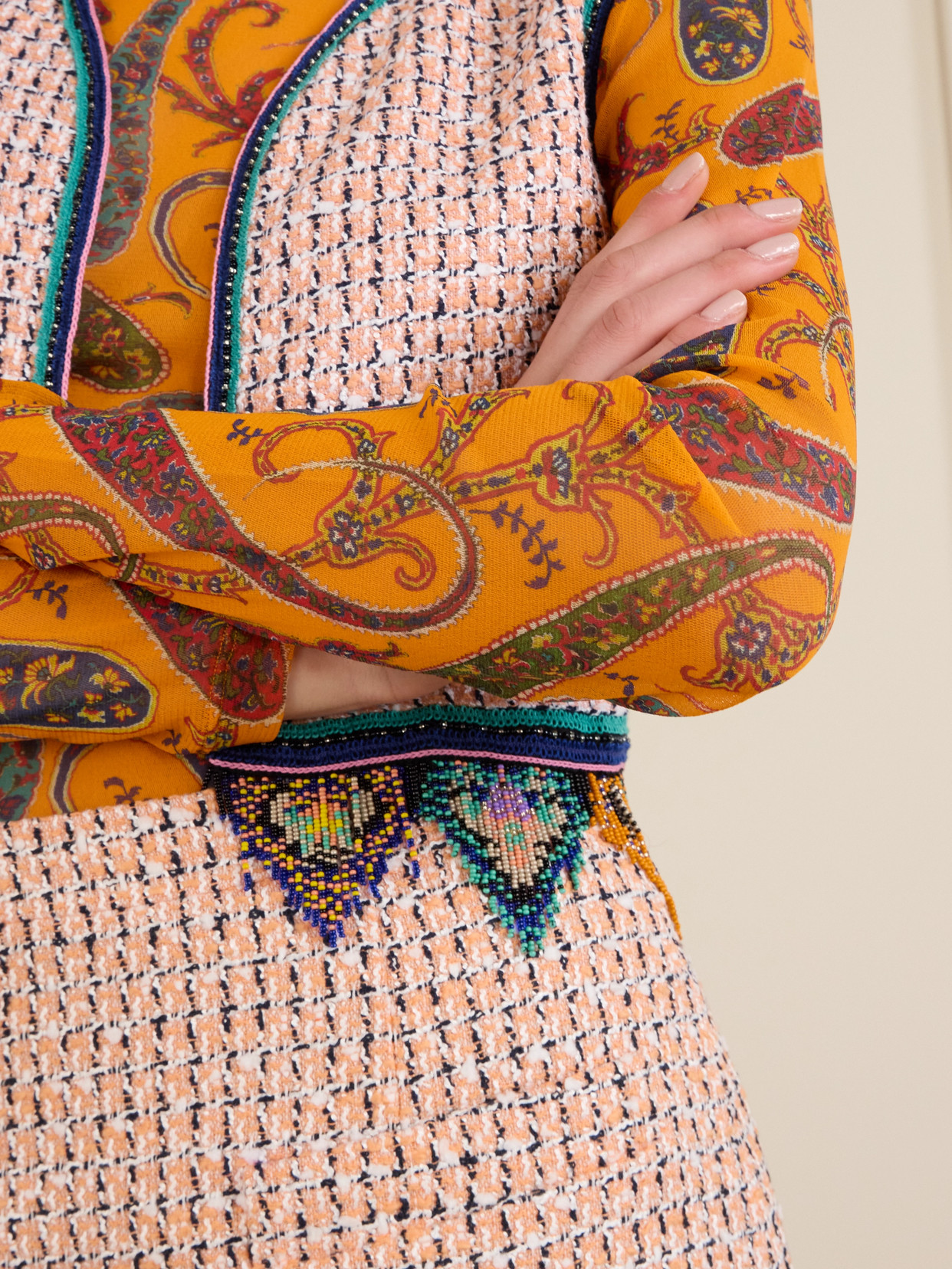 Etro Fringed Embroidered Tweed Vest In Multi