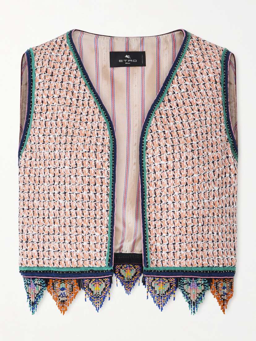 Etro Fringed Embroidered Tweed Vest