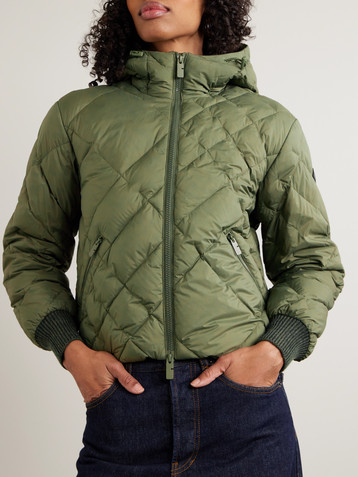 Burberry Hooded appliquéd leather-trimmed padded quilted shell down jacket