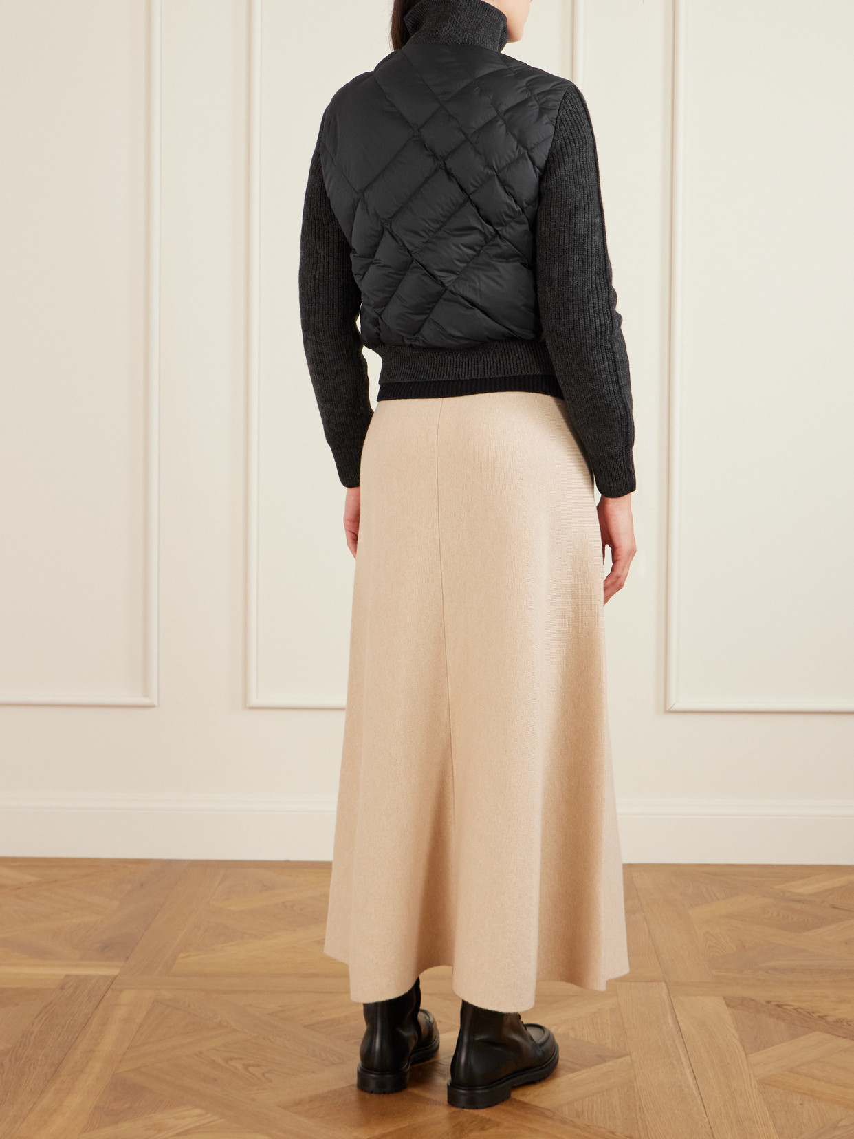 Burberry Ribbed Wool-blend Paneled Padded Shell Down Jacket In Black