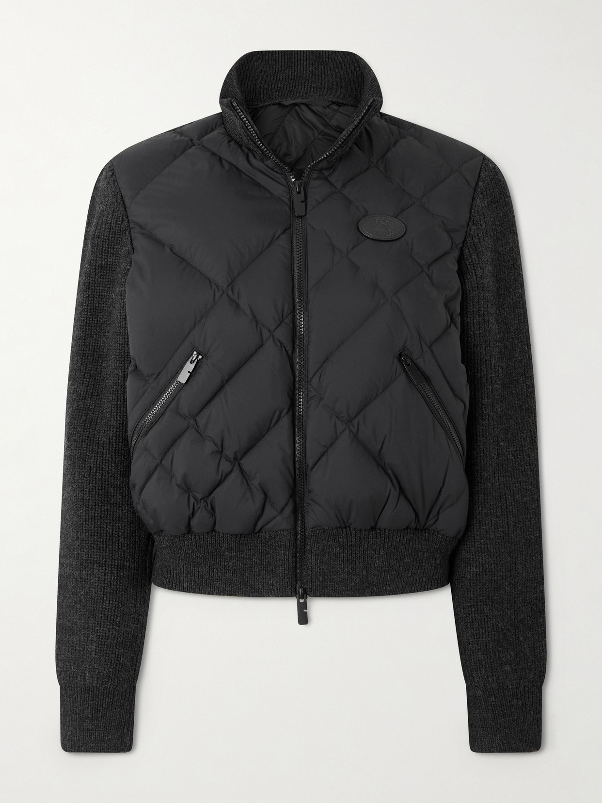 Burberry Ribbed Wool-blend Paneled Padded Shell Down Jacket In Black