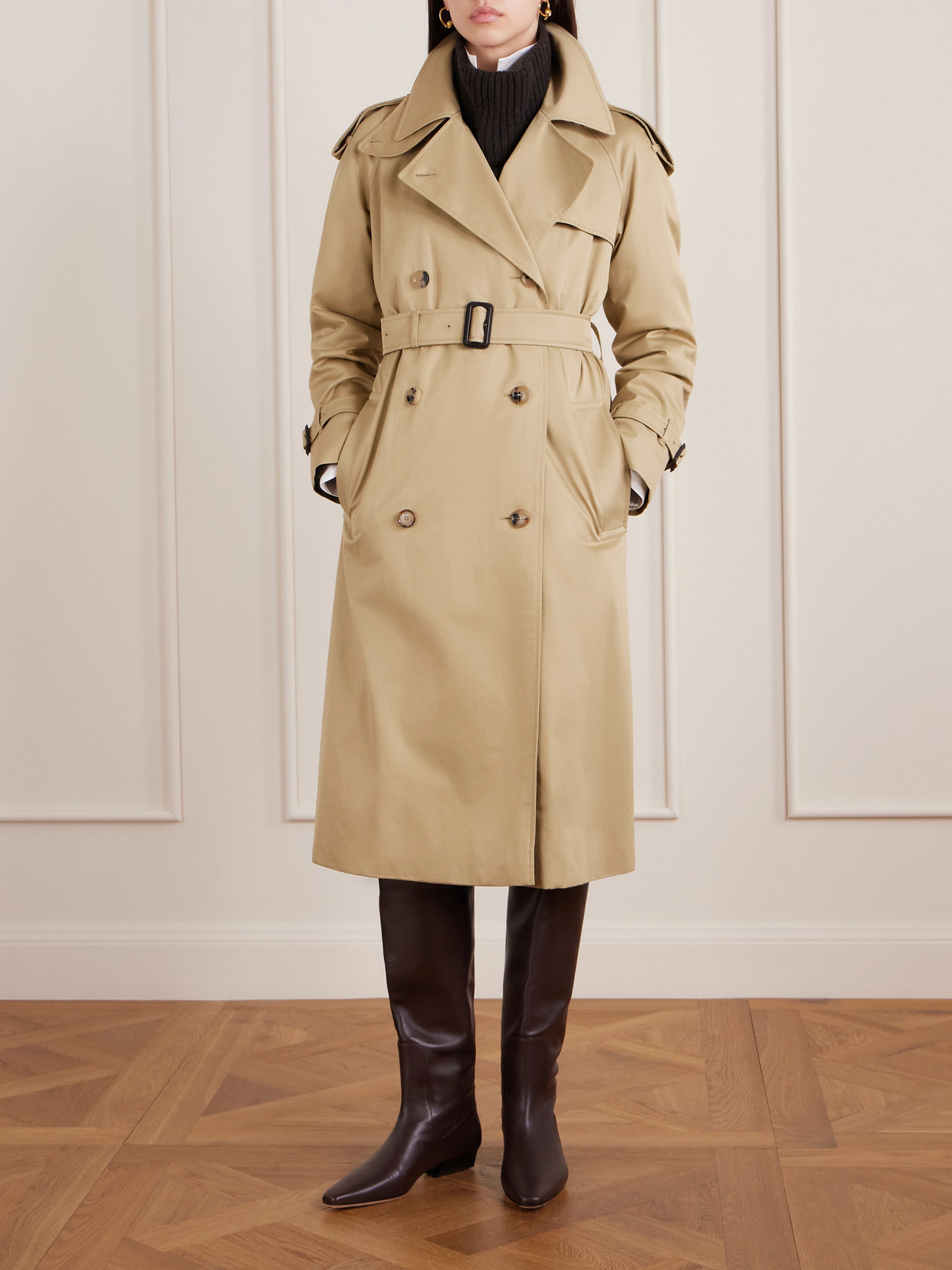 Burberry Castelford Double-breasted Belted Cotton-gabardine Trench Coat In Neutral
