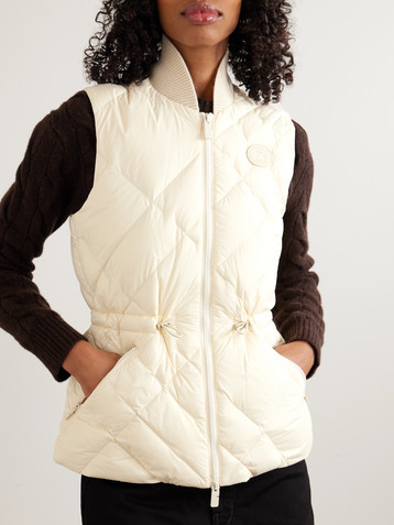 Burberry Appliquéd leather-trimmed padded quilted shell down vest