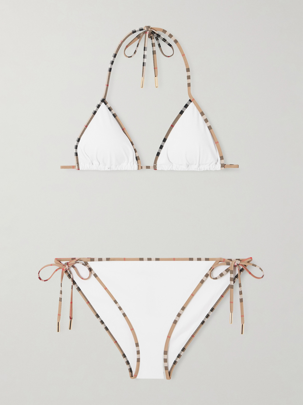 Burberry Mata Checked-piped Triangle Bikini In White