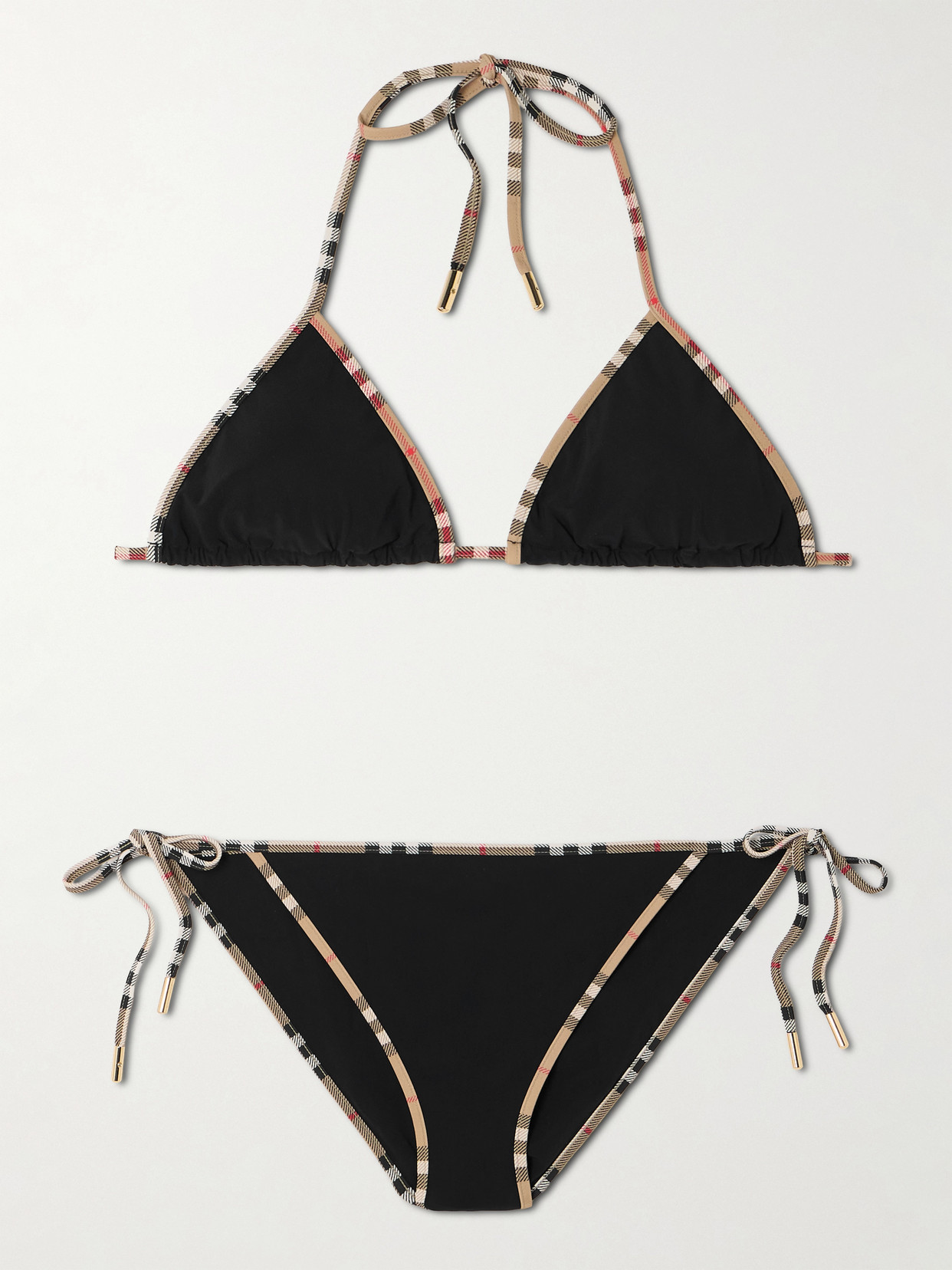 Burberry Checked-piped Triangle Bikini In Black