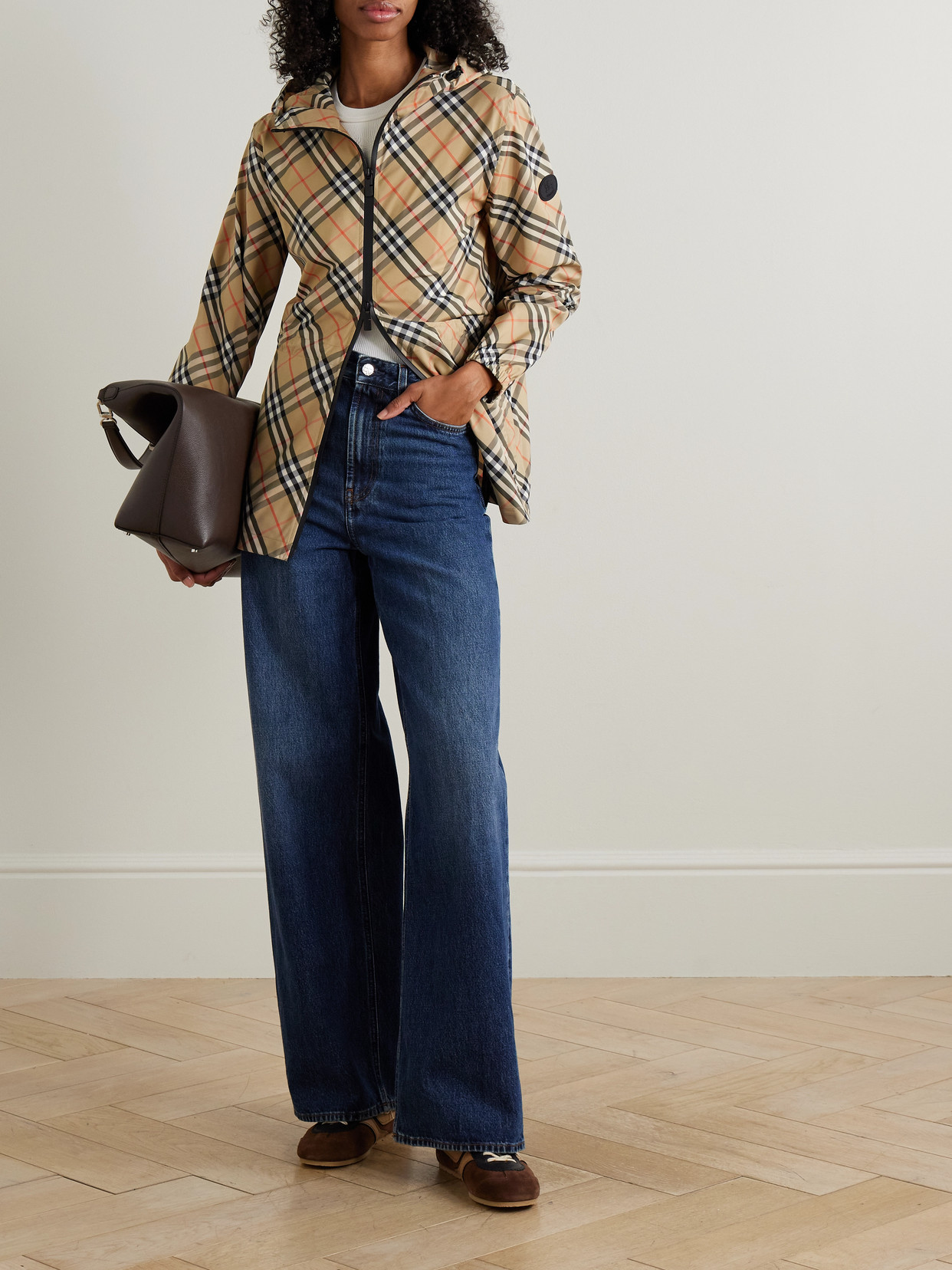 Burberry Checked Hooded Shell Jacket In Neutral