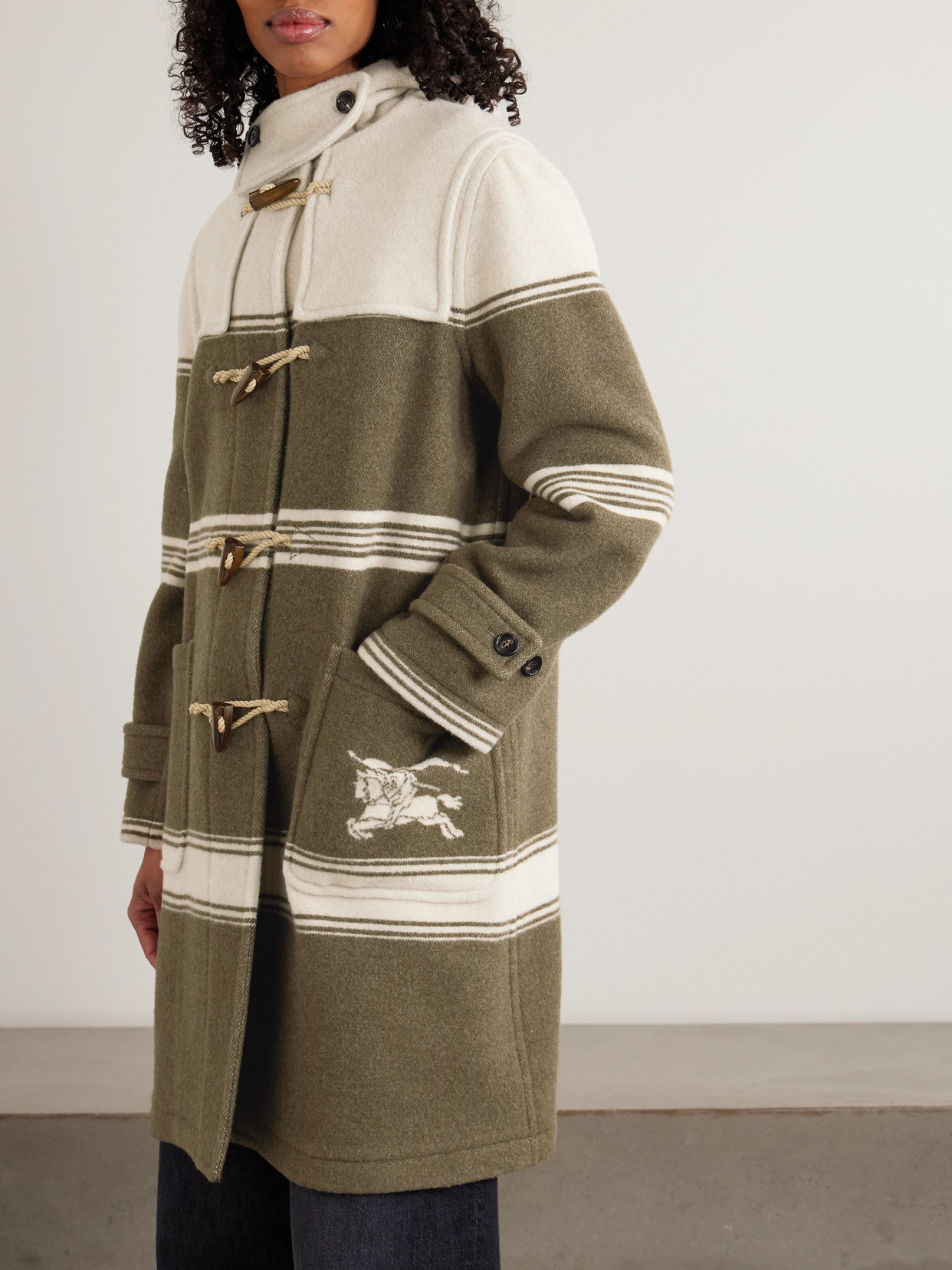Hooded Striped Wool And Cotton-Blend Coat