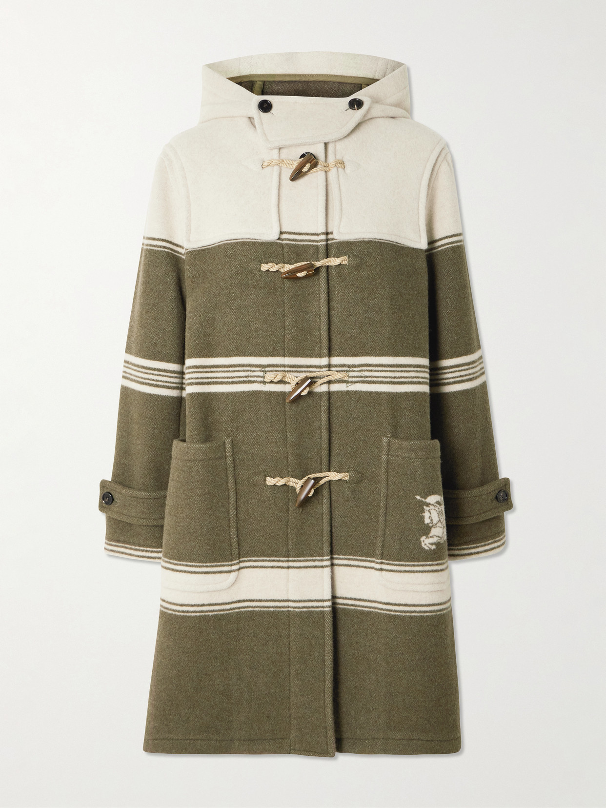 Burberry Hooded Striped Wool And Cotton-blend Coat In Green